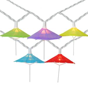 Set of 10 Clear Incandescent Light Colorful Sun Umbrella Patio and Garden Christmas Lights with White Wire