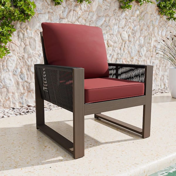 COOS BAY Wood Outdoor Lounge Chair Patio Conversation Set with Red Cushions