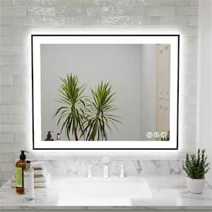 36 in. W x 28 in. H Rectangular Aluminum Framed Dimmable LED Anti-Fog Wall Bathroom Vanity Mirror in Matte Black