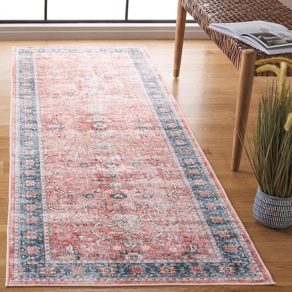 Arizona Rust/Aqua 3 ft. x 8 ft. Distressed Border Ornate Machine Washable Runner Rug