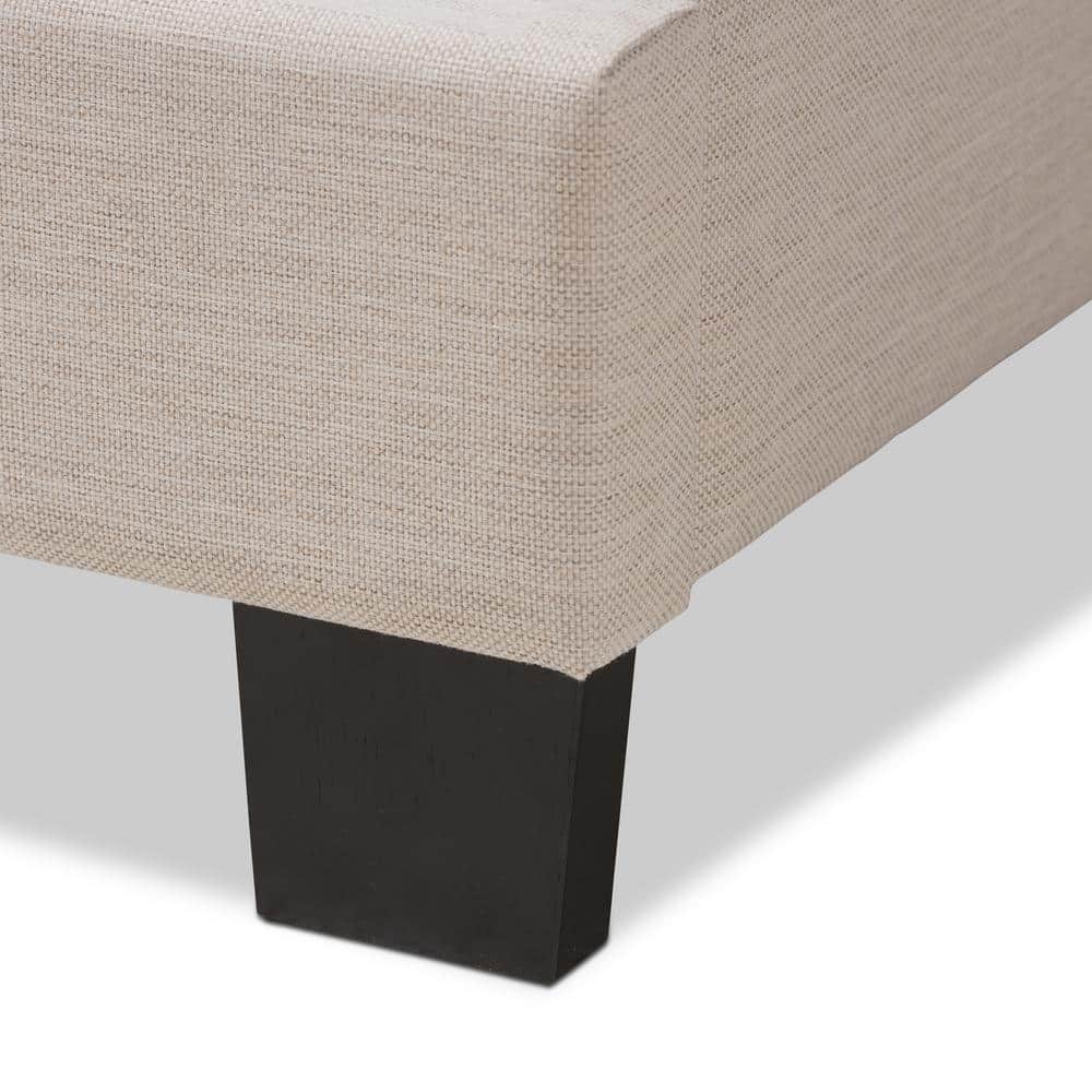 Light Beige Upholstered King Bed with Nailhead Trim