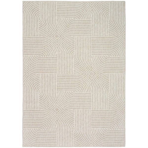 Nourison Textured Home Beige Ivory 5 ft. x 7 ft. Geometric Contemporary Area Rug