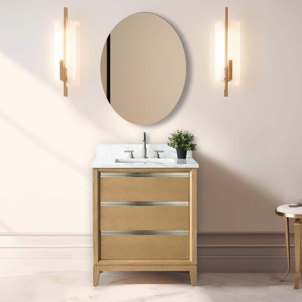 Natural Oak 30" Single Bathroom Vanity with Marble Top