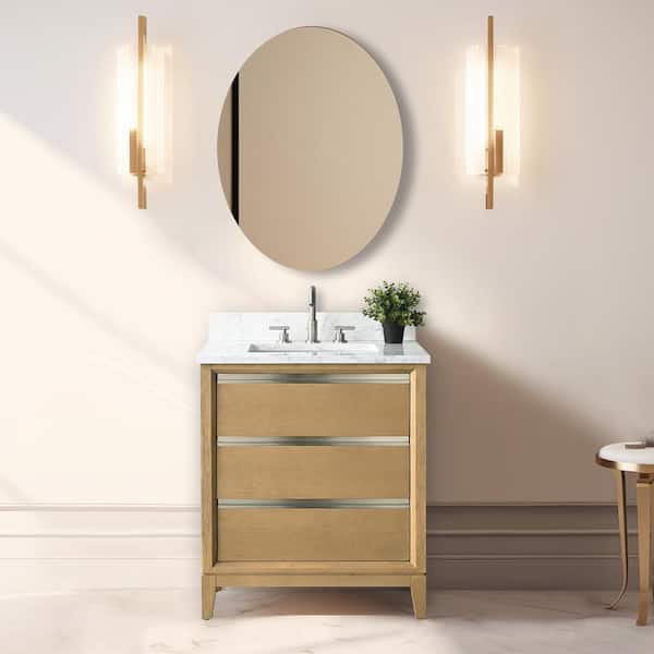 Vanity Art 30 in. W x 22 in. D x 34 in. H Single Sink Bathroom Vanity in Natural Oak with Engineered Marble Top in White