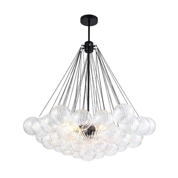 HUOKU Alma 3-Light 31.5 in.W Matte Black Modern Bubble Cluster