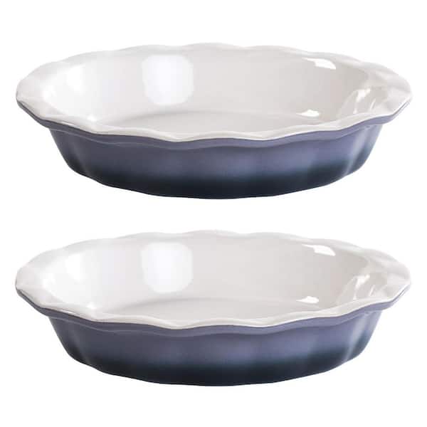 9.5 in. Deep Dish Pie Pan Ceramic Non-Stick Oven and Dishwasher Safe Ideal for Baking Pies Quiches Cakes Set of 2