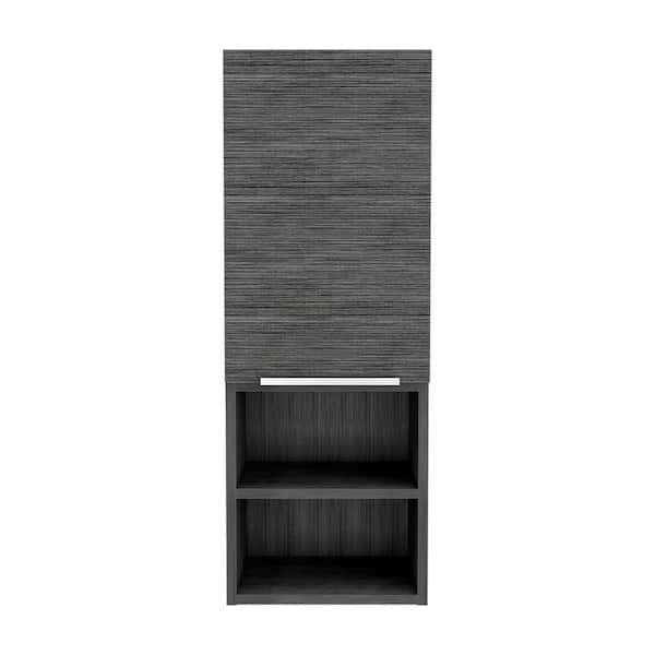 11.8 in. W x 32.1 in. H Rectangular Gray Surface Mount Medicine Cabinet without Mirror with Open and Interior Shelves