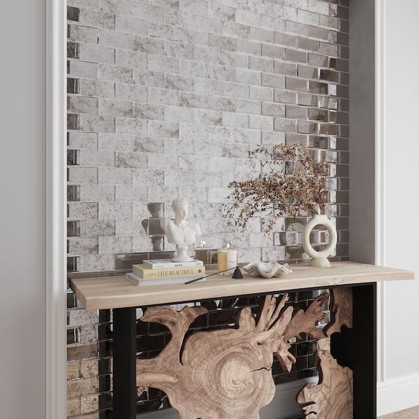 Apollo Tile Glister Antique Silver 3-in x 6-in Polished Glass Wall Tile (5-sq. ft/ Carton)