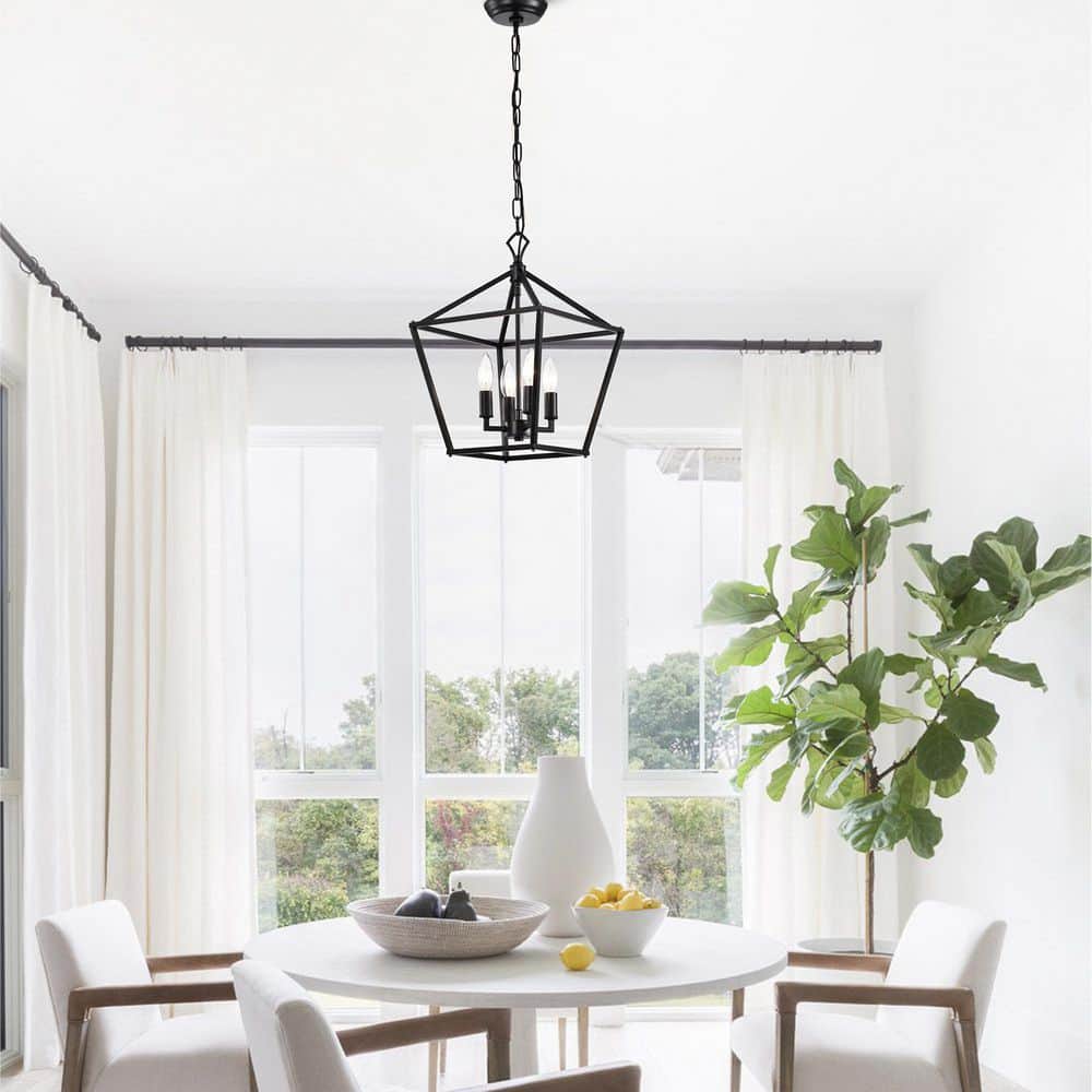Modern Farmhouse 57.5" Matte Black 4-Light Lantern Pendant