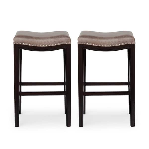 Noble House Tiffin 30 in. Grey Upholstered Bar Stool (Set of 2)