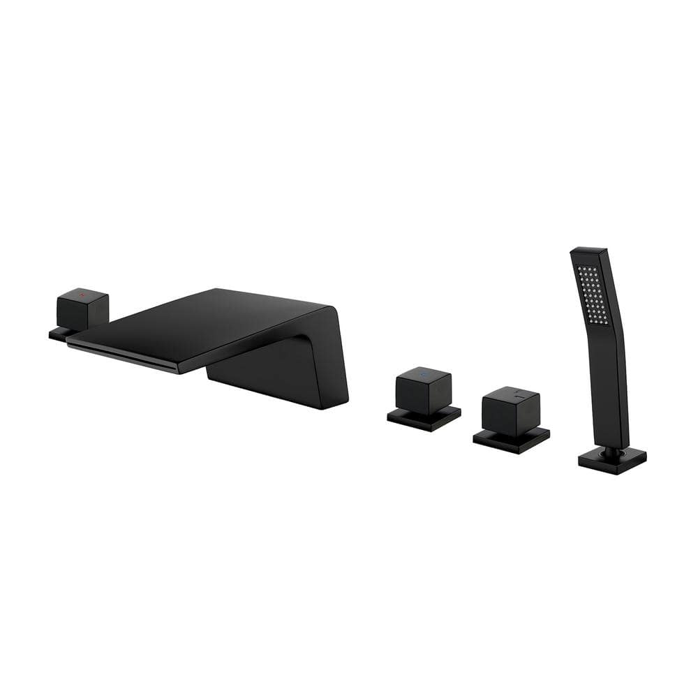 2-Handle Deck-Mount Roman Tub Faucet with Waterfall and Hand Shower in. Mat