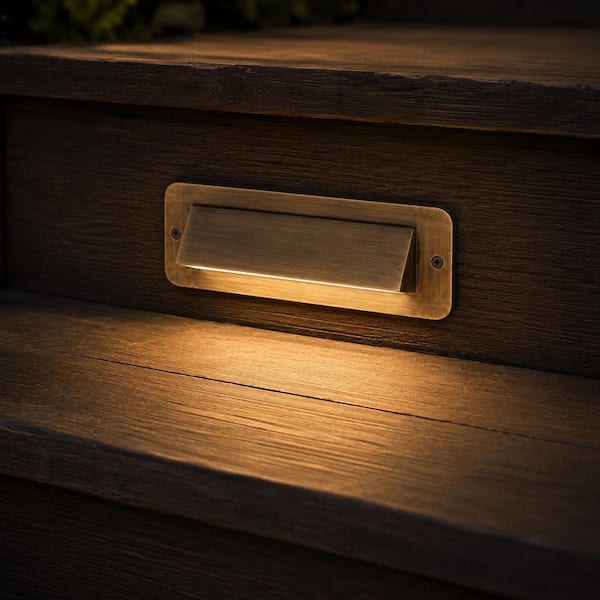 40 Lumen Low Voltage Brass Bronze Integrated LED Hardwired Hooded Stair Light 1-Pack