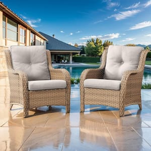 Yellow Wicker Outdoor Patio Lounge Chair with CushionGuard Beige Cushions (2-Pack)