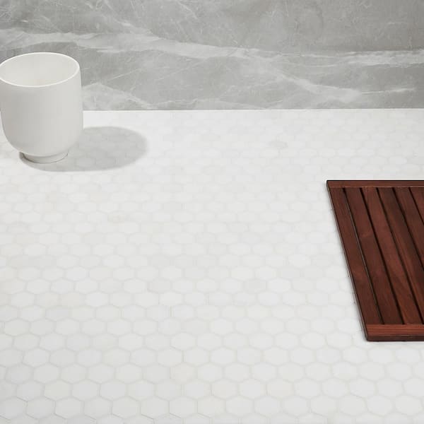 Hexagon White Thassos 12 in. x 12 in. x 8 mm Marble Mosaic Floor and Wall Tile