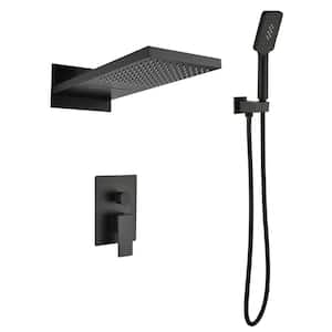 Single Handle 1-Spray Rectangular Shower Faucet 2.5 GPM Shower System Shower Head with Handheld in Black