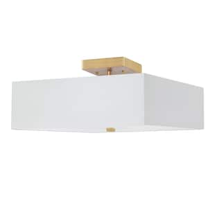 Seren 14.25-in. 3-Light Aged Brass Semi-Flush Mount with White Square Drum Shade