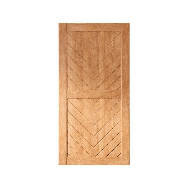JT3 36 in. x 80 in. C-Panel Solid Core Early American Fishbone Design Pine Wood Interior Sliding Barn Door Slab