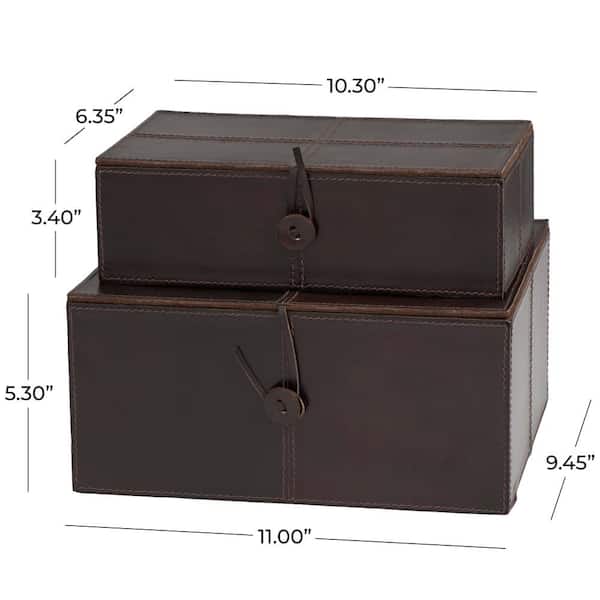Litton Lane Rectangle Leather Storage Box with Leather Loop