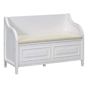 White Dining Bench Back with Hidden Storage Space and Safety Hinge 42 in.