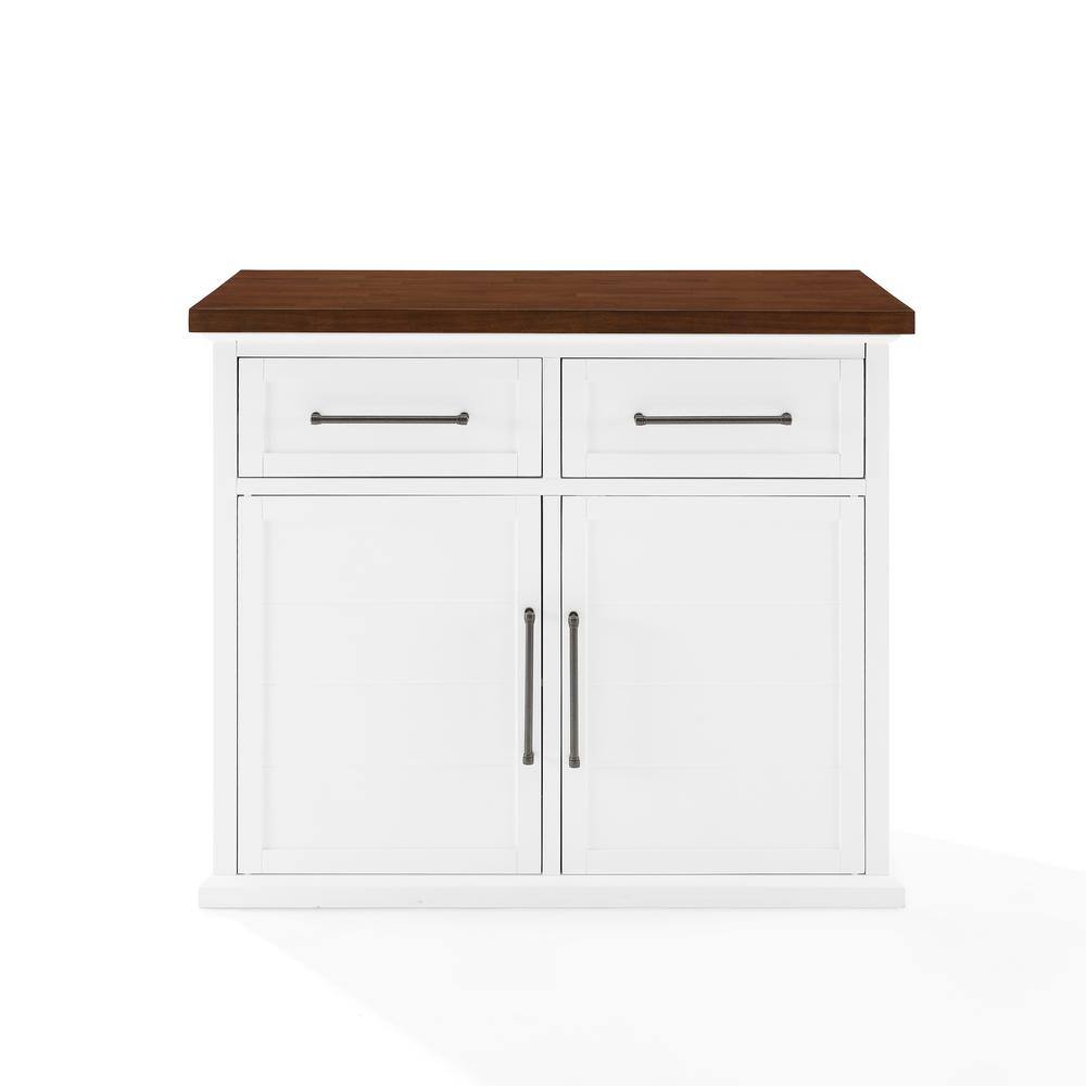 White and Walnut Wood Top Kitchen Island with Storage