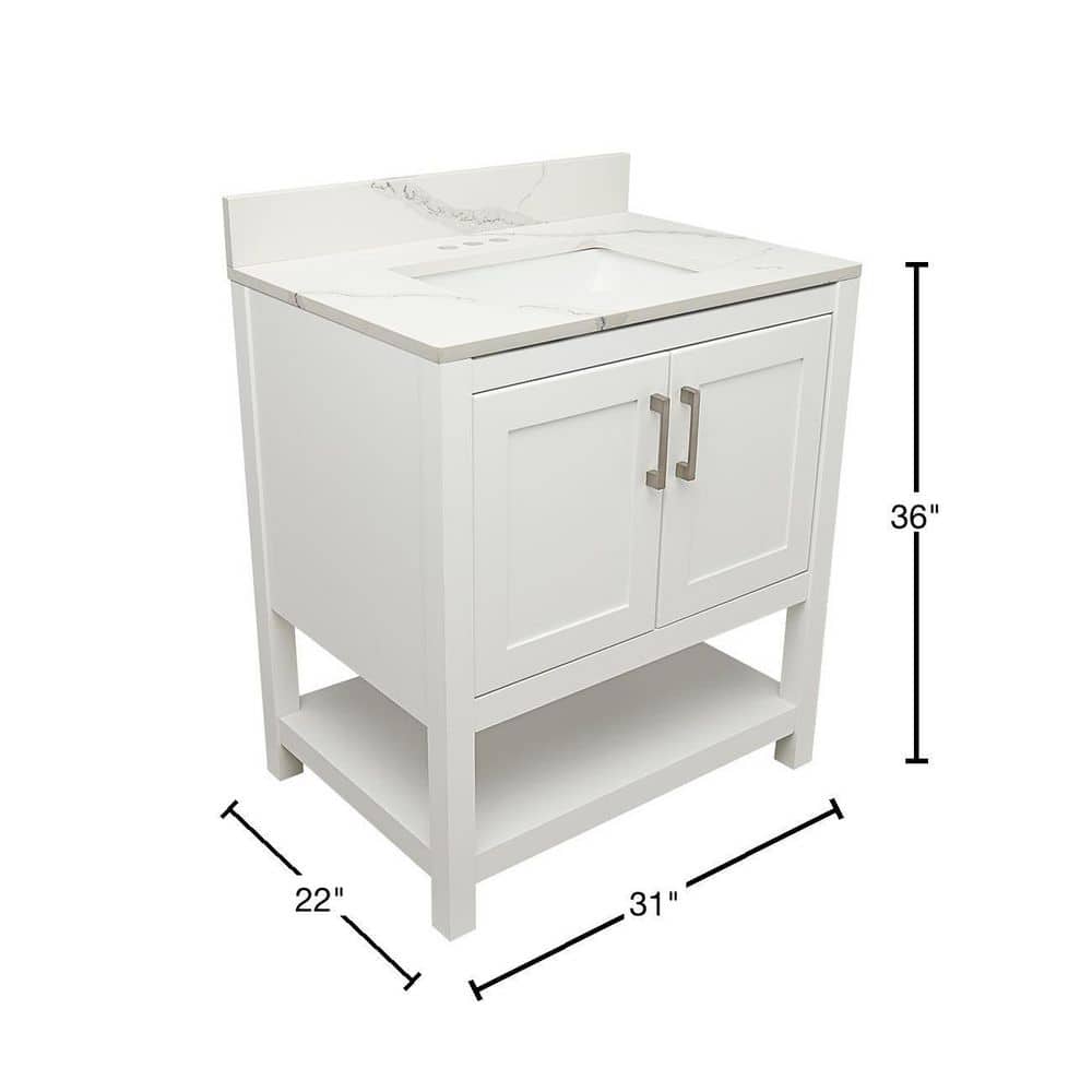 Tufino 31'' White Freestanding Bathroom Vanity with Marble Top