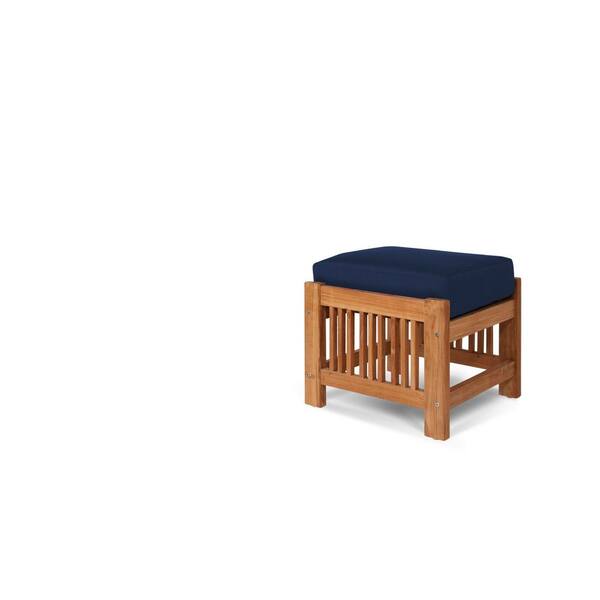 Unbranded Sylvie Teak Outdoor Ottoman with Sunbrella Navy Cushions
