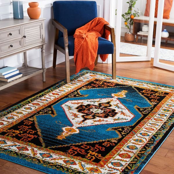 Vintage Hamadan 8 ft. x 10 ft. Blue/Ivory Abstract Medallion Area Rug