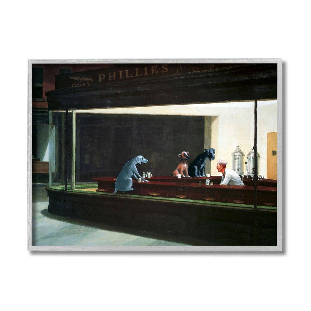 Stupell Industries Night Dogs Classic Painting Family Pet by Chameleon Design, Inc. Framed Animal Wall Art Print 11 in. x 14 in., Multi-Color -  ac-552_gff11x14