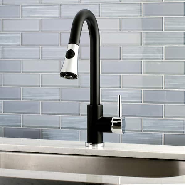 Modern Single-Handle Pull-Down Sprayer Kitchen Faucet in Matte Black and Chrome