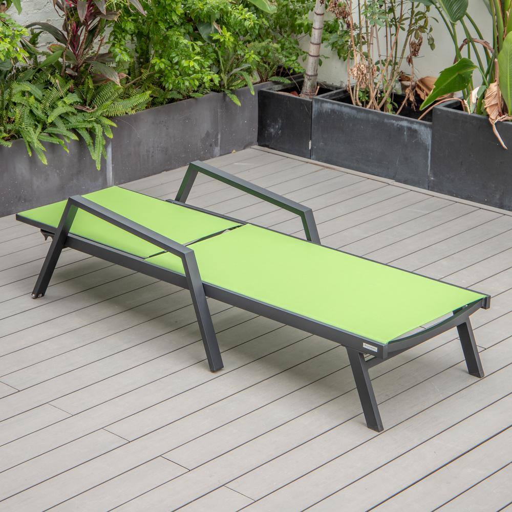 Green Aluminum Patio Chaise Lounge Chair with Armrests