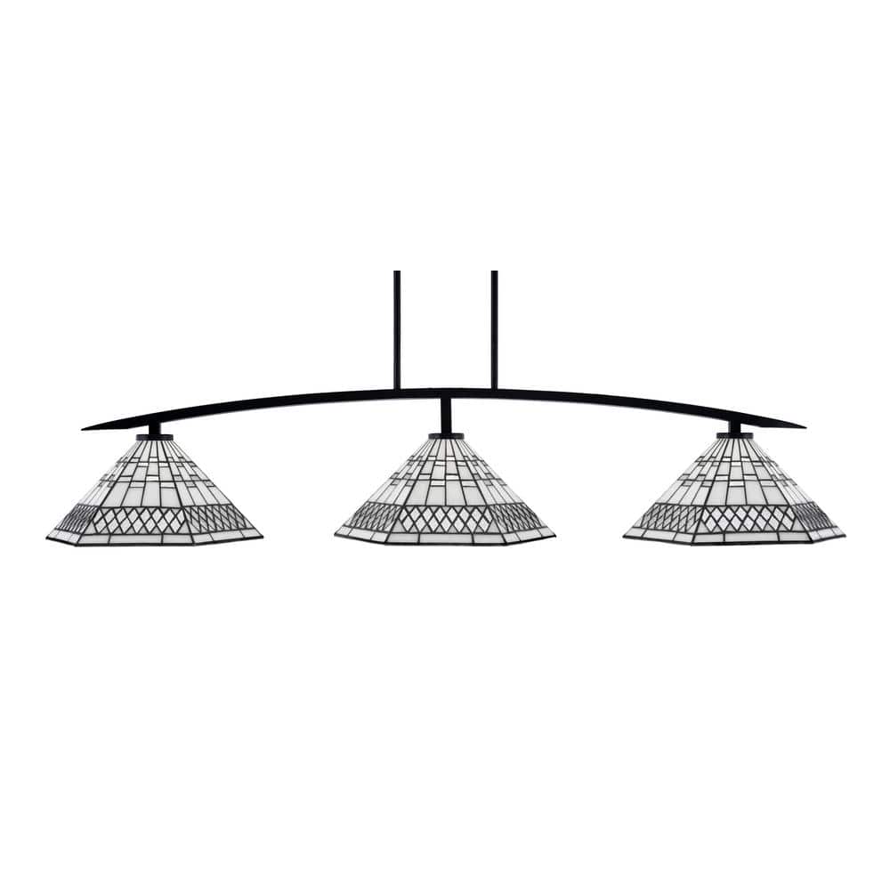 Siena 3-Light Matte Black Billiard Light with 16 in. Pewter Art Glass Shade
