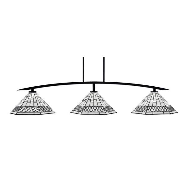 Unbranded Siena 3-Light Matte Black Billiard Light with 16 in. Pewter Art Glass Shades No Bulbs Included