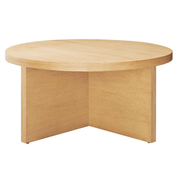MODWAY Silas 35.5 in. Natural Round Wood Coffee Table with X shape base