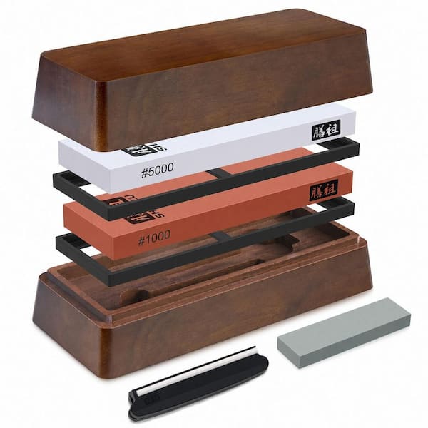 2-Piece Knife Sharpening Whetstone Set with 1000/5000 Grit Stones, Storage Box, Non-Slip Base and Angle Guide
