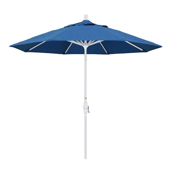 California Umbrella 9 ft. Matted White Aluminum Collar Tilt Crank Lift ...