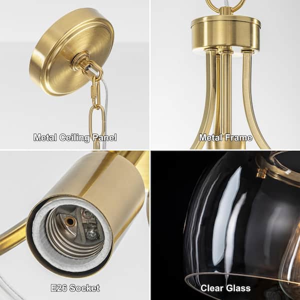 TinHon 10 in. 1-Light Gold Modern Pendant Light with Clear Glass