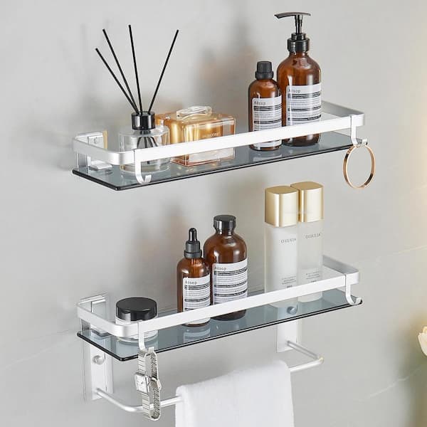 Cubilan 13.11 in. W x 4.88 in. D x 5.85 in. H Decorative Wall Shelf, Glass Shelf in Bathroom