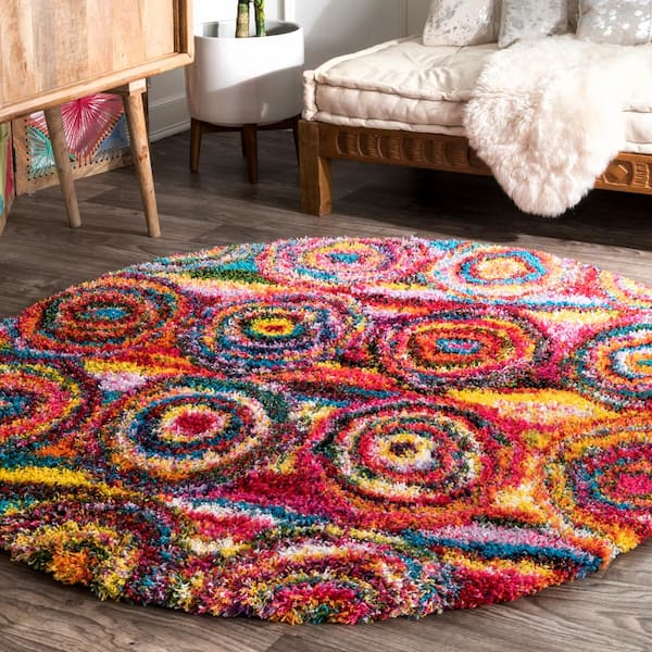 Kindra Circles Shag Multi 5 ft. Round Rug