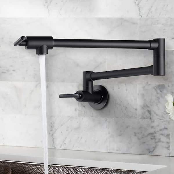 Contemporary 2-Handle Wall Mounted Pot Filler in Matte Black