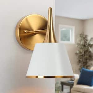 Idaikos Modern 6 in. 1-Light Plated Brass Wall Sconce with Taper Drum Shade