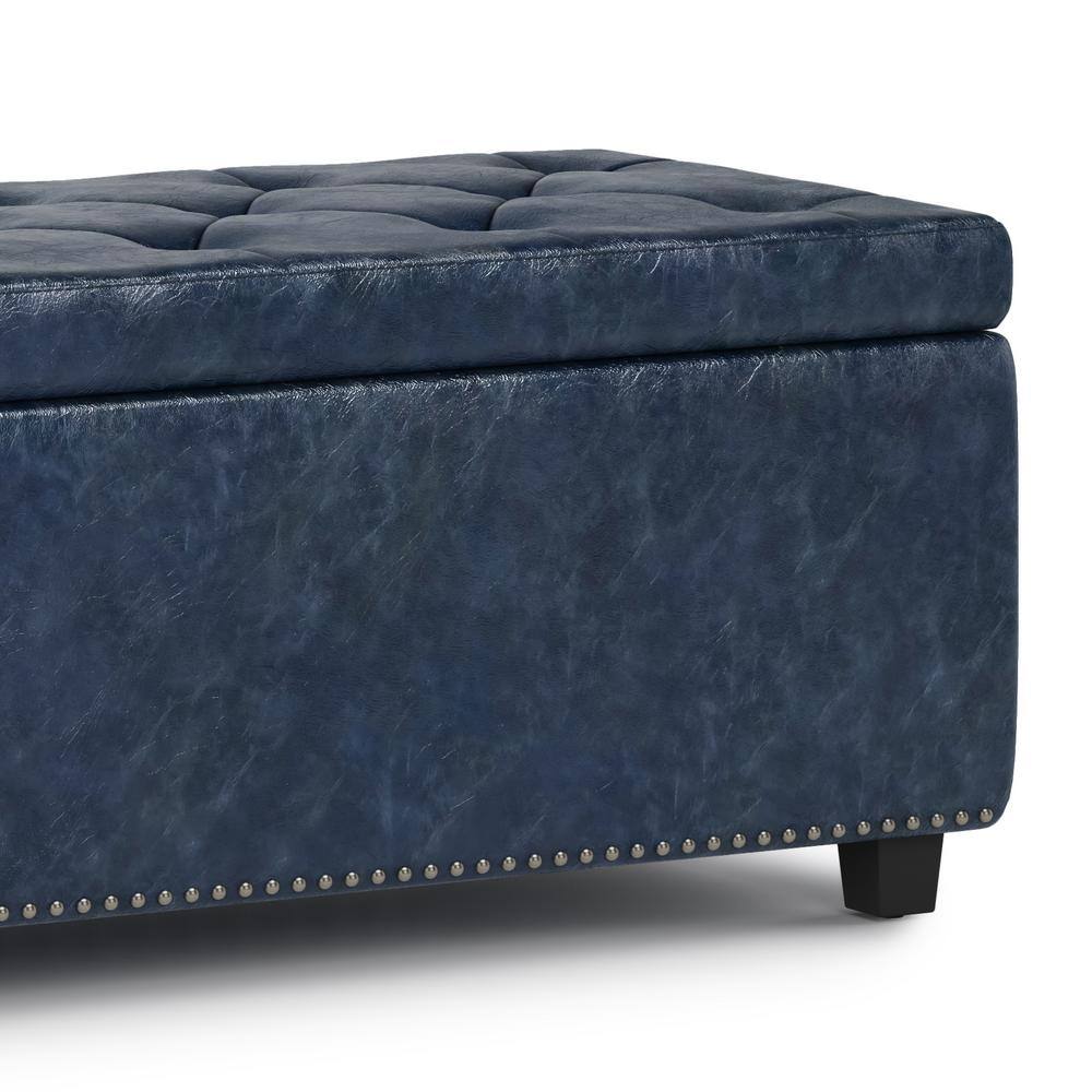 Hamilton Traditional Tufted Denim Blue Faux Leather Storage Footstool