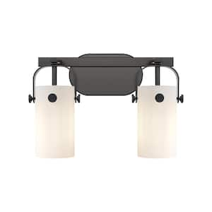 Pilaster II Cylinder 14.88 in. 2-Light Matte Black Vanity Light with Glass Shade