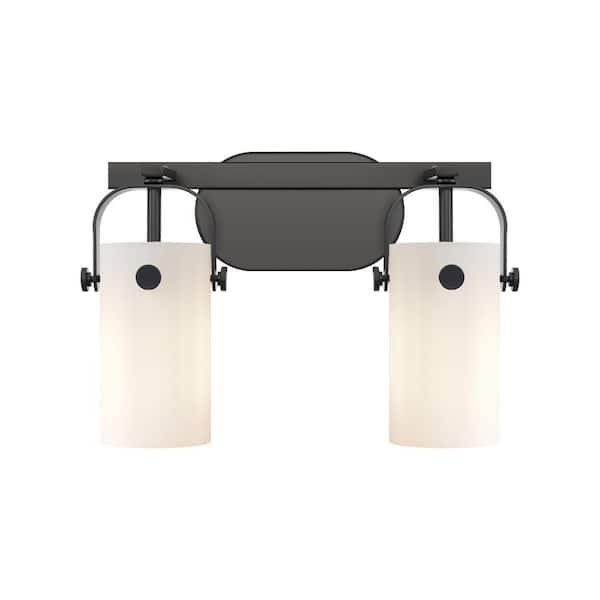 Pilaster II Cylinder 14.88 in. 2-Light Matte Black Vanity Light with Glass Shade