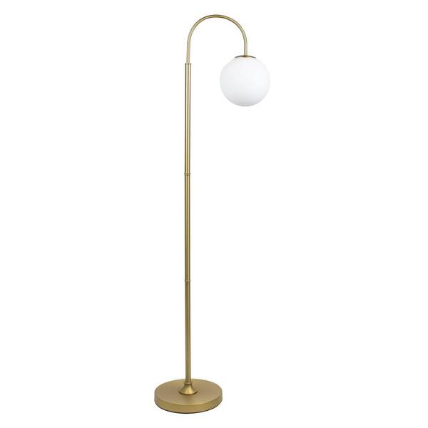 Gold Plated Arched Floor Lamp, Frosted White Glass Ball Gold Floor Lamp