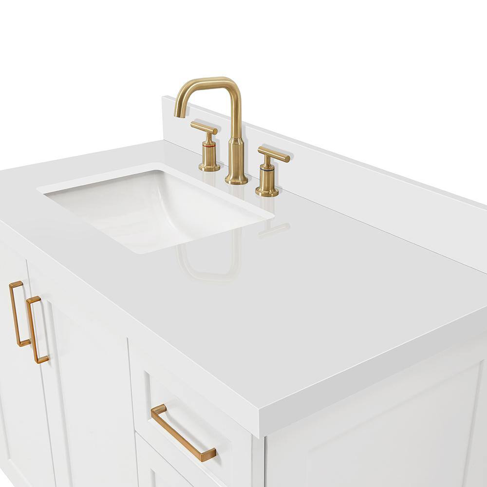 Taylor 43" White Quartz Single Sink Bathroom Vanity with Brass Hardware