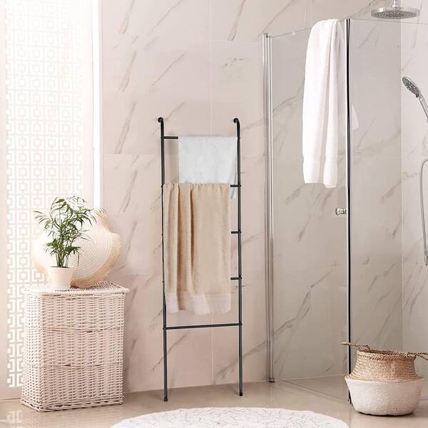 Oumilen 5-Tier Wall Mounted Metal Blanket Towel Ladder, Black LT