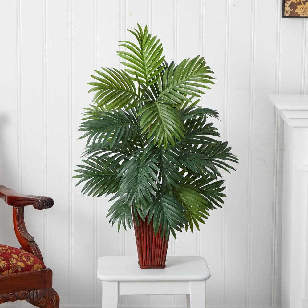 Nearly Natural Areca Palm with Tall Brown Bamboo Vase