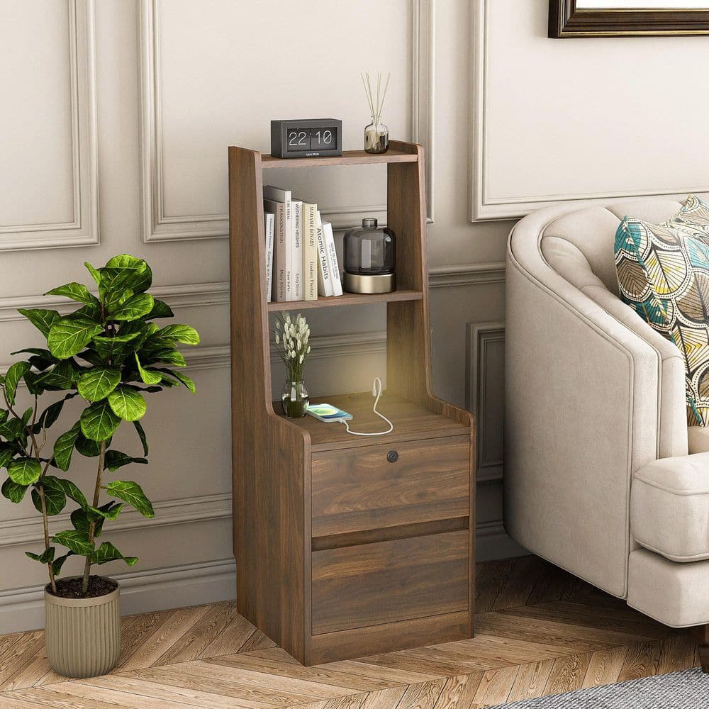 MDF Smart Nightstand Bedside Tables with Charging Station, Night
