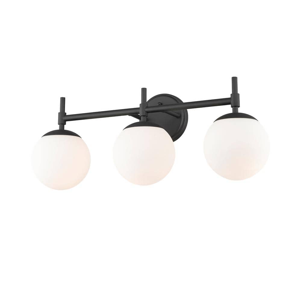 24 in. 3-Light Matte Black Vanity Light with Opal Glass