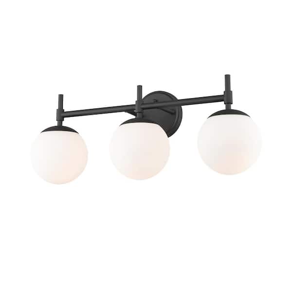 929 LIGHTING 24 in. 3-Light Matte Black Vanity Light with Opal Glass
